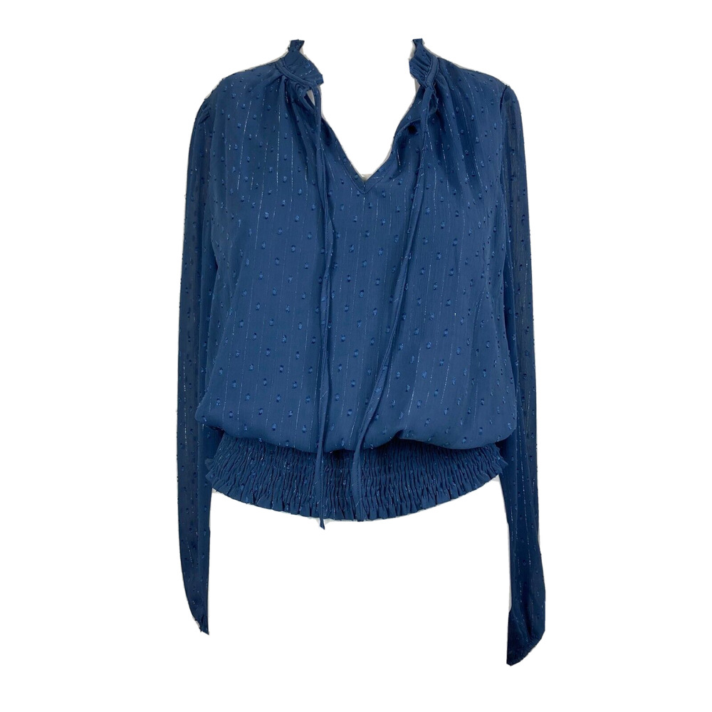 Autres Filles Shirt Womens Sz XS Blue‎ Textured Chiffon V-Neck Smocked Balloon